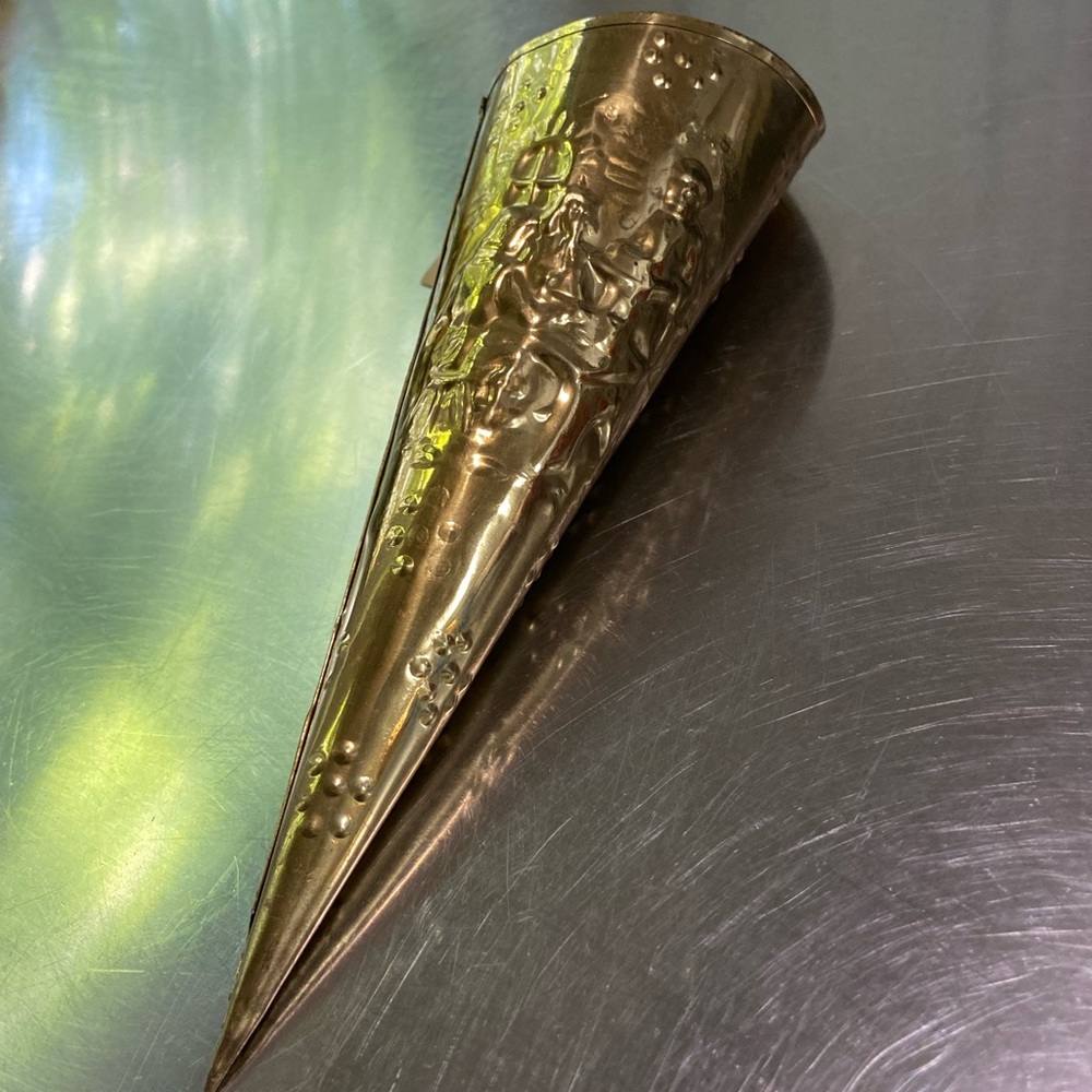 Vintage Brass Cone Shaped Wall Mount Embossed  Match Holder Made in England